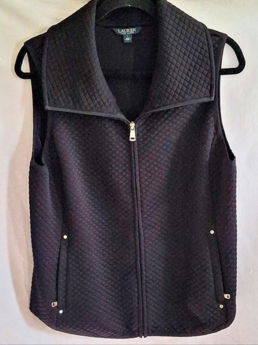 Lauren Ralph Lauren Quilted Zip Front Vest in Black Size Large
